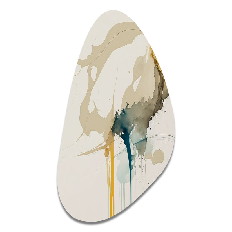 «Mustard Yellow Secrets VI» - art mural asymétrique abstrait à l'encre liquide, H 31 po x l 17 po