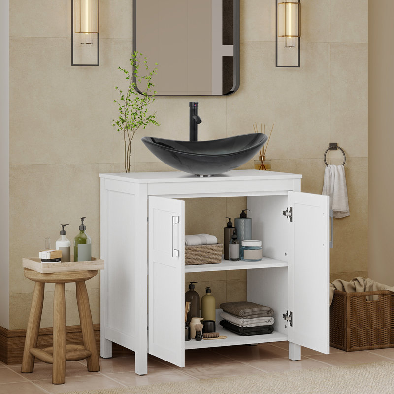 Meuble-lavabo simple 30 po avec lavabo moderne autoportant, Blanc