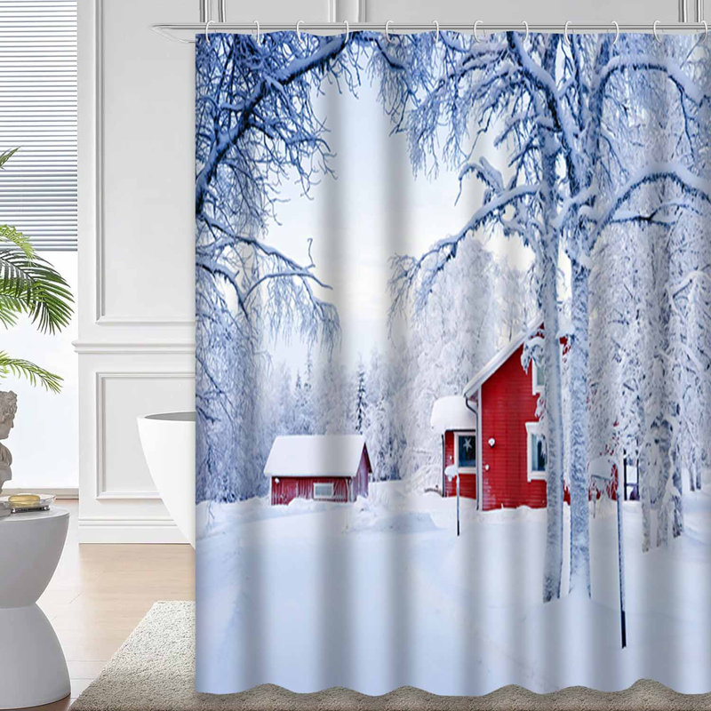 Rideau de douche avec 12 crochets Red House Snow Forest, L 72 po x l 72 po