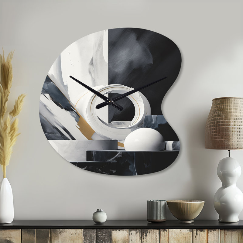 «Abstract Marble Shapes II», horloge murale en métal de forme irrégulière, horloge murale moderne asymétrique, Grand