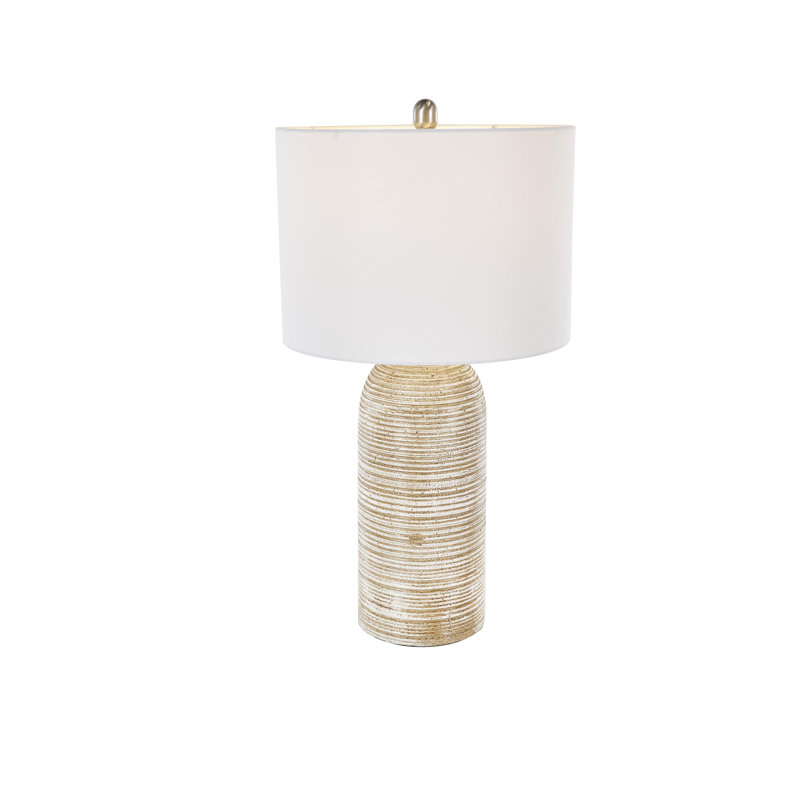 Lampe de table Cole et bois gris avec abat-jour tambour blanc