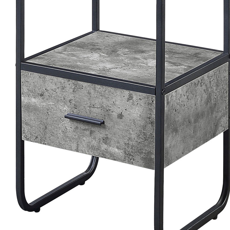 Côté moderne en béton gris et noir avec 2 tablettes et 1 tiroir pour le salon en métal