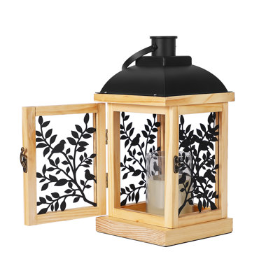 Lampe chauffante andle 12,6 pouces, lanterne de ferme en bois de pin avec cadre en fer, centre de table pour le manteau de salle à manger de salon