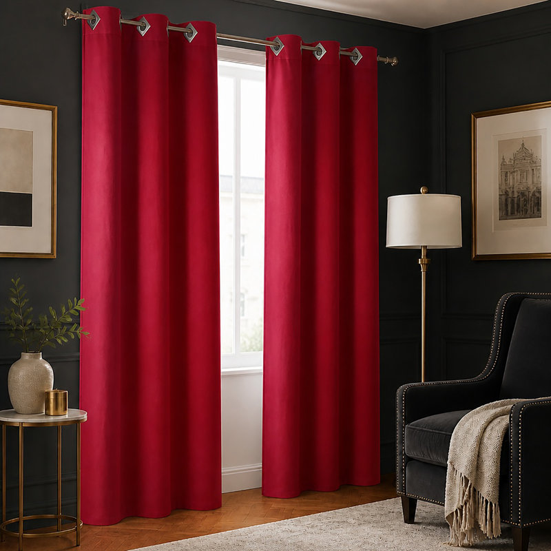 Paire de rideaux obscurcissant avec œillets Suedine, Rouge