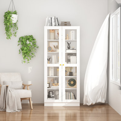 Grande armoire en verre blanc, H 70,9 po x l 31,5 po - 5 tablettes, portes en verre trempé