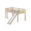 Lit simple mezzanine bas avec glissade, échelle, barrières de sécurité, lit mezzanine simple en bois d'hévéa, naturel
