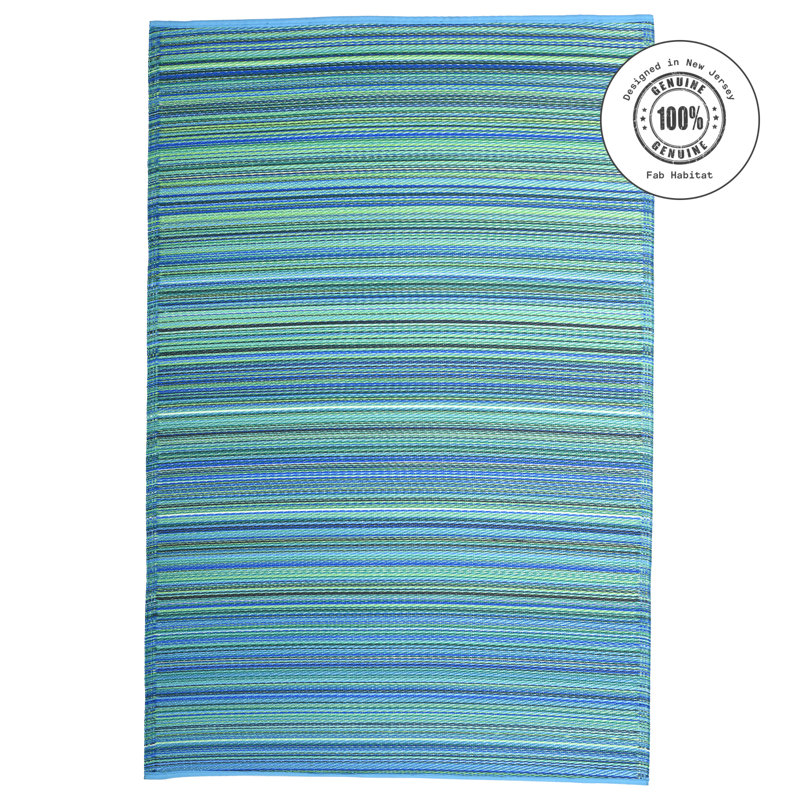 Outdoor Rug Plastic Straw Rug Waterproof Patio Amyree, Rectangle 6' x 9', Cancun - Turquoise & Moss Green