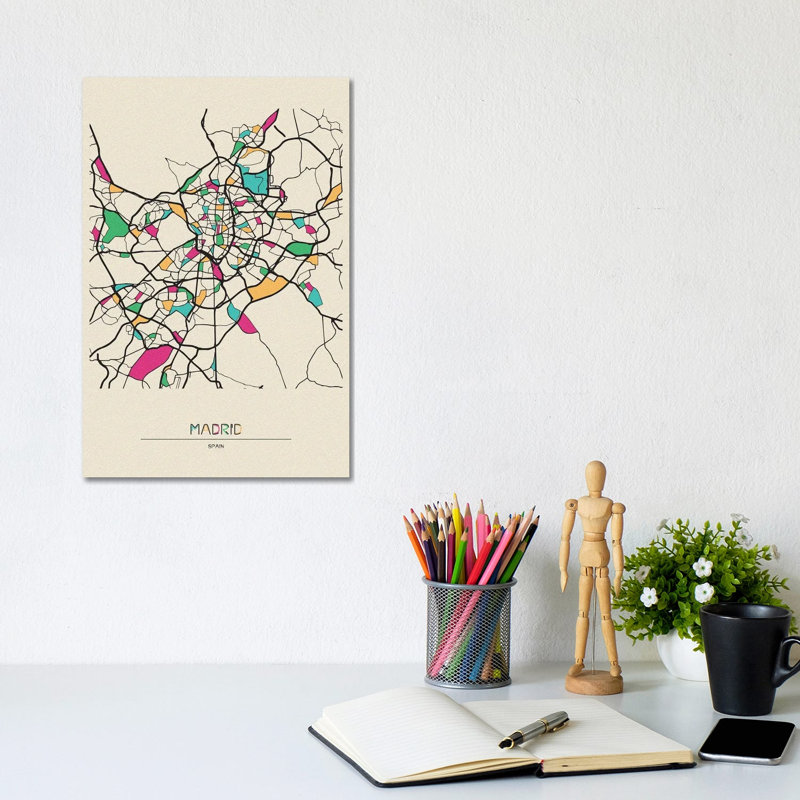 Madrid, Spain Map by Ayse Deniz Akerman - Wrapped Canvas Print, 20.32 cm H x 30.48 cm W