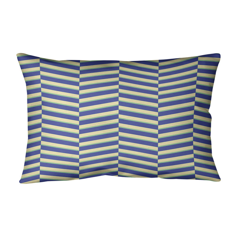 Coussin lombaire à rayures fracturées, H 14 po x l 20 po, Bleu / Vert / Jaune, Polyester / Bourre en polyester