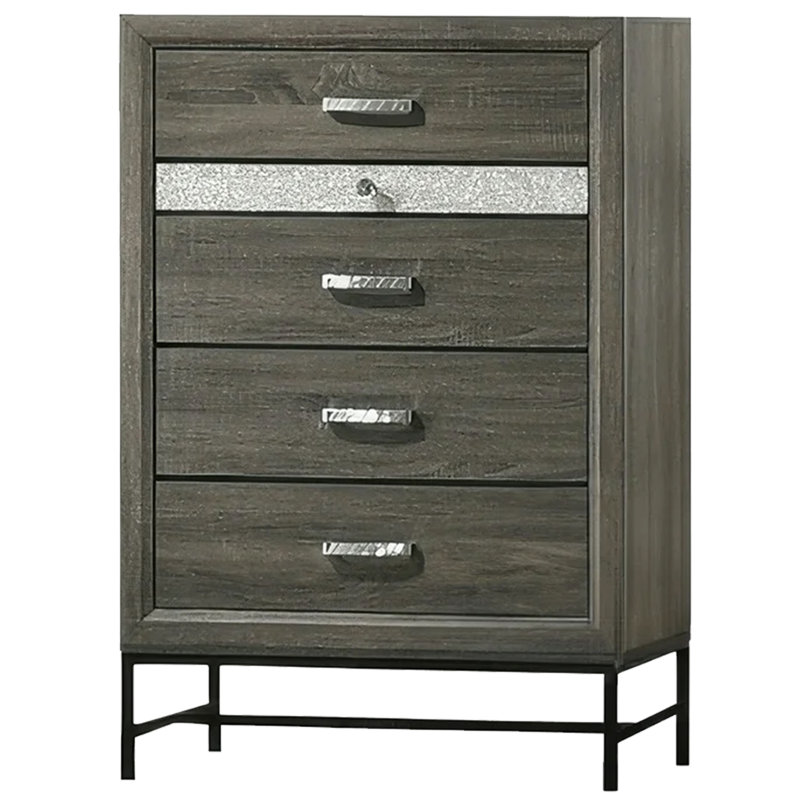 Grande commode Lito, 4 tiroirs avec 1 plateau à bijoux, argent glam, gris
