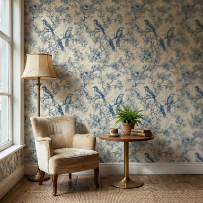 Birds Vintage Wallpaper Floral Toile Wall Mural