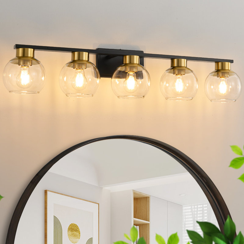 Geneva Dimmable Bathroom Vanity Light Fixtures, Matte Black/Gold, 5