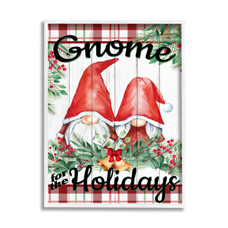 Gnome pour les fêtes, art à jet d'encre encadré par Kim Allen, H 20 po x l 16 po x P 1,5 po