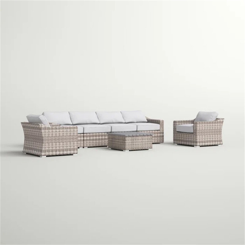Ensemble de conversation modulaire en osier avec coussins pour 6 personnes
