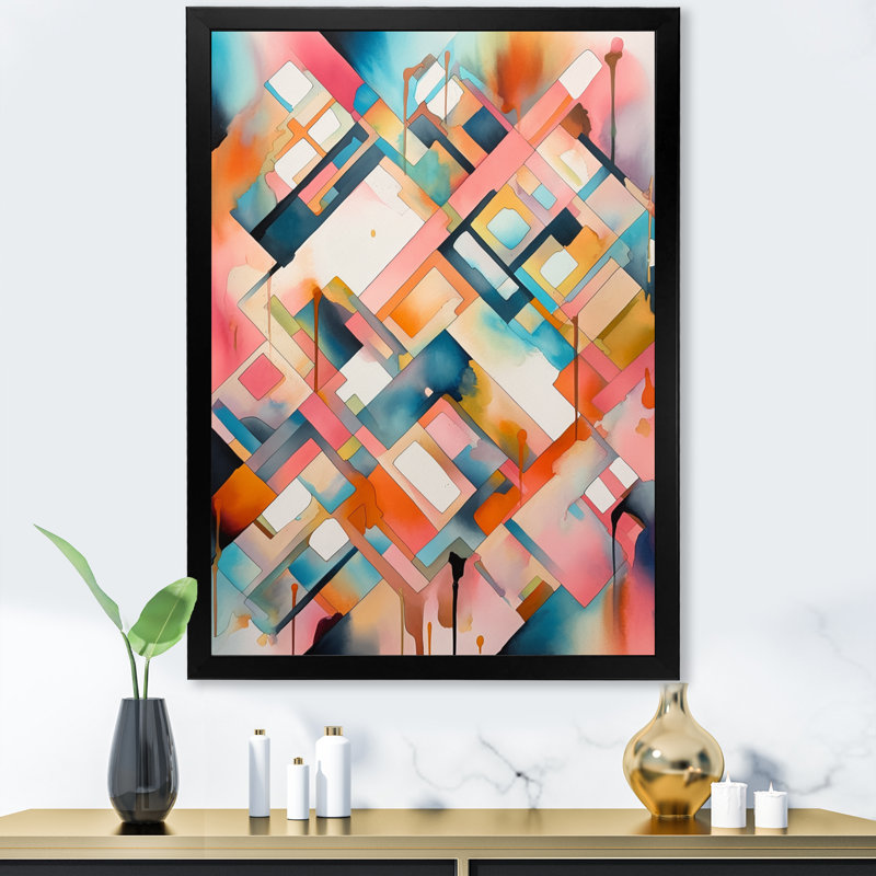 Dominica, rose et bleu symétrique en mouvement, Cadre photo noir, H 20 po x l 12 po x P 1 po