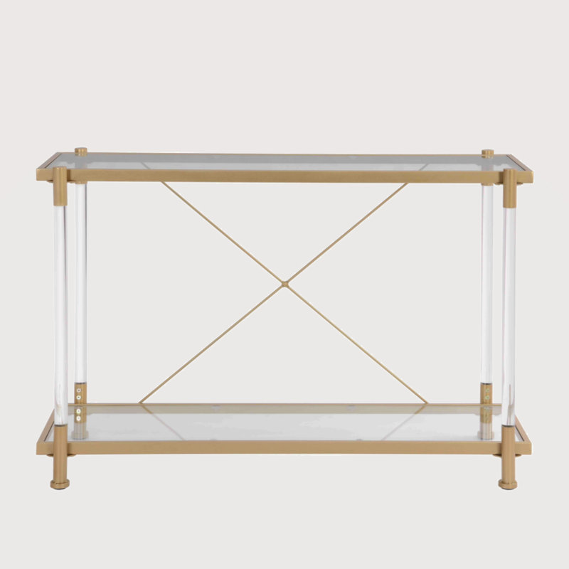 43'' Golden Glass and Metal Console Table with Storage