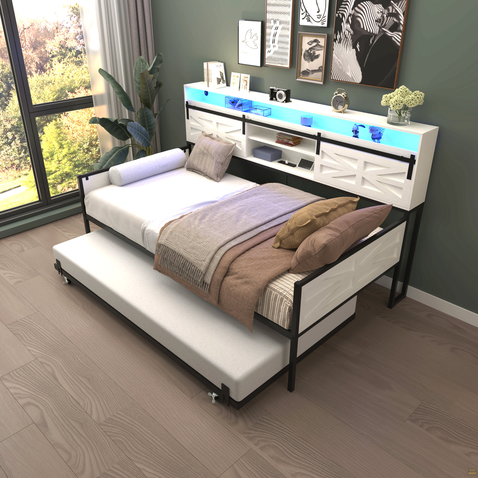 Latitude Run® Twin Daybed With Trundle, Farmhouse Daybed Frame With ...