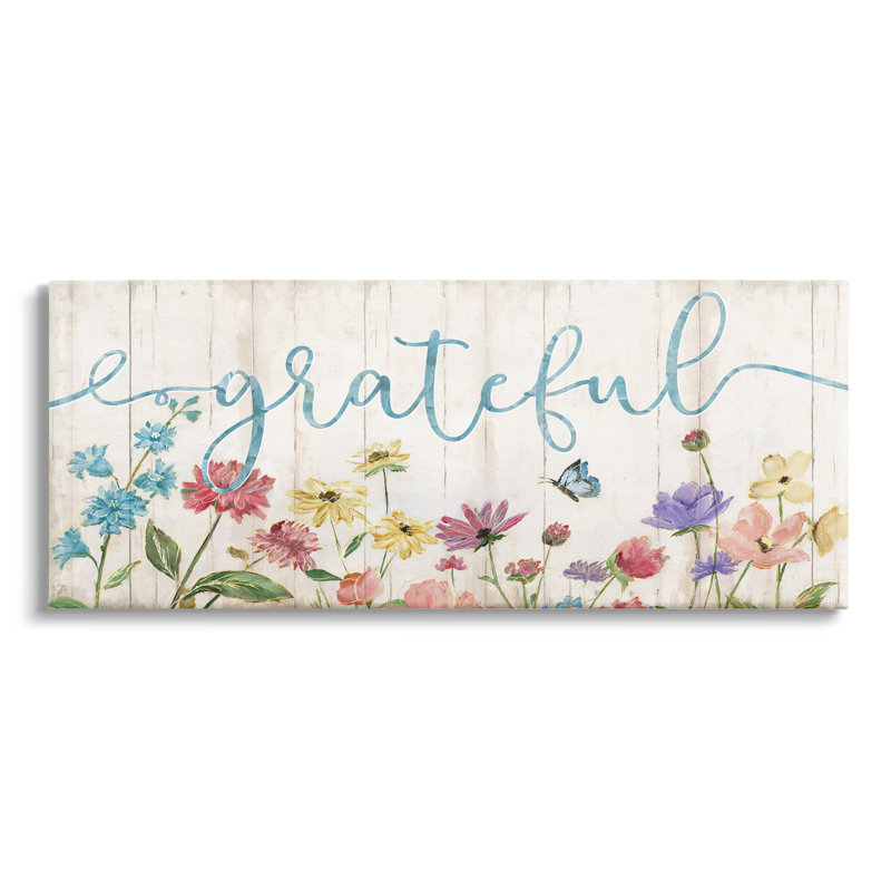 «Grateful Sentiment Spring Wildflower Garden» par Nan - impression, Toile tendue, H 17 po x l 40 po x P 1,5 po