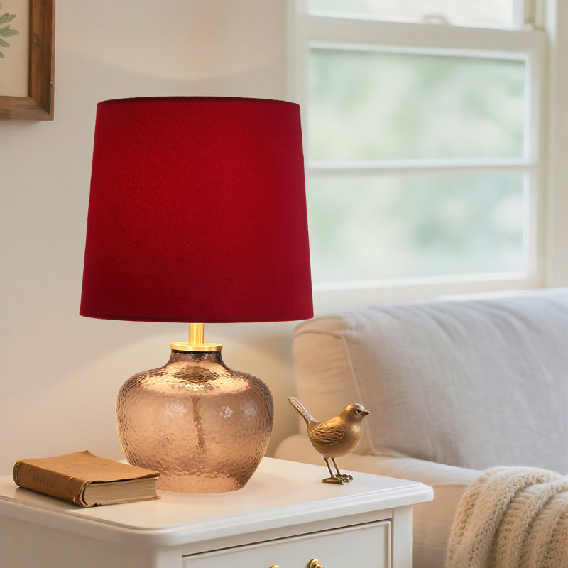 2 Pack 15" Glass Table Lamp,Deep Red Velvet Shade,Bedside Lamp for Entryway Kitchen Counter