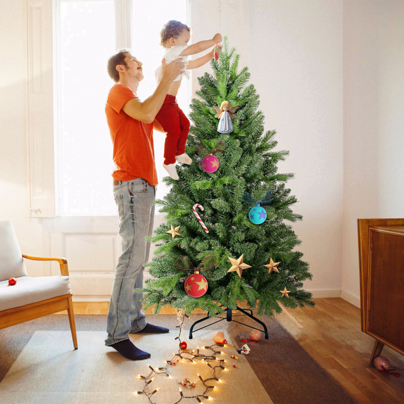 Arbre de Noël 5 pi avec 756 pointes en PE + PVC - Arbre de Noël plein corps avec branches articulées, support en métal stable, décoration de Noël vert classique