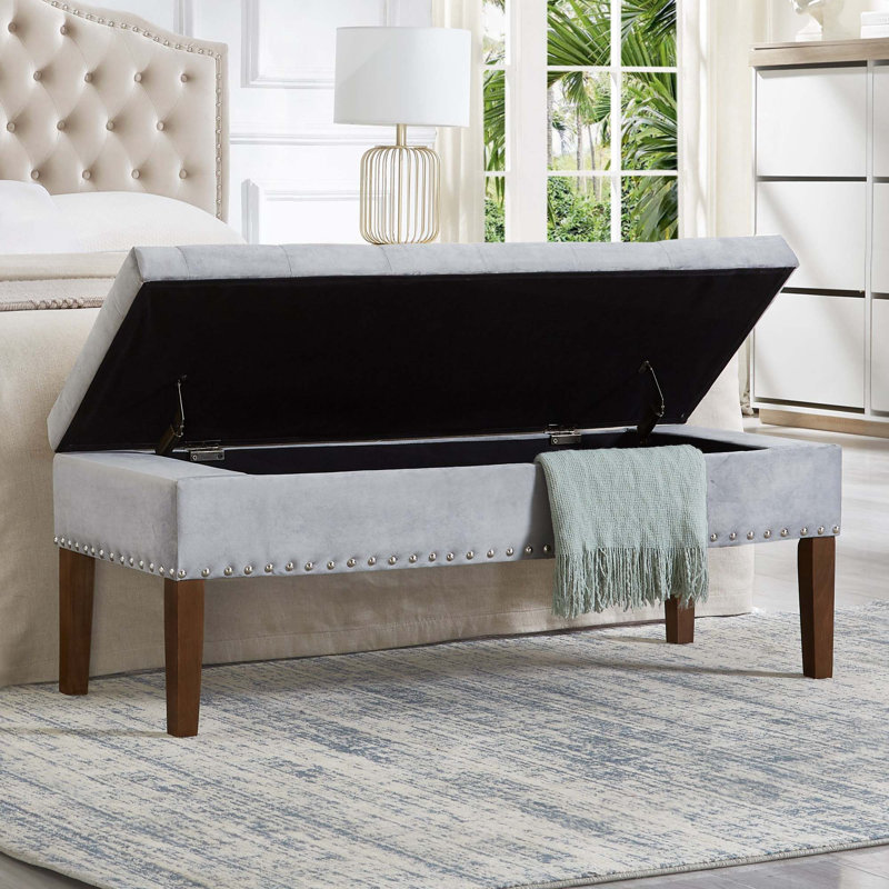 Tufted Bench With Storage, Gray