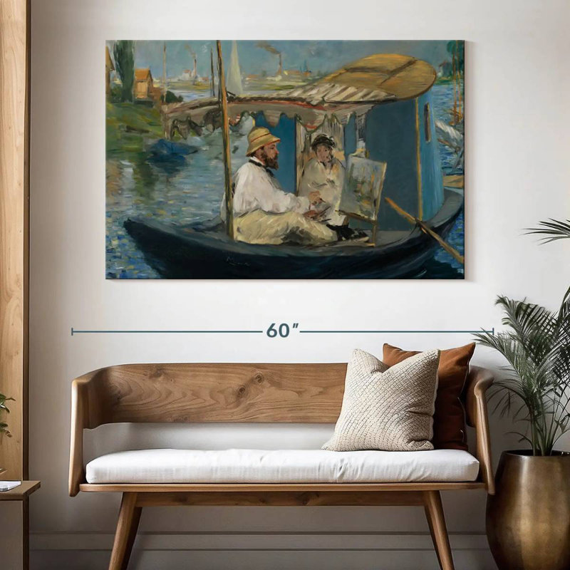 Leisha Claude Monet dans son bateau-atelier, H 34 po x l 51 po