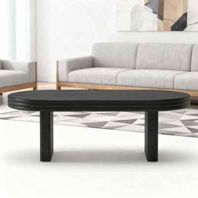 Mid Century Modern Oval Fluted Coffee Table, Farmhouse Wood for Living Room and Office Decor