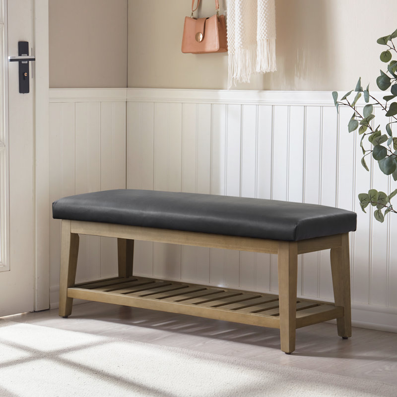 Faux Leather Upholstered Storage Bench, Black