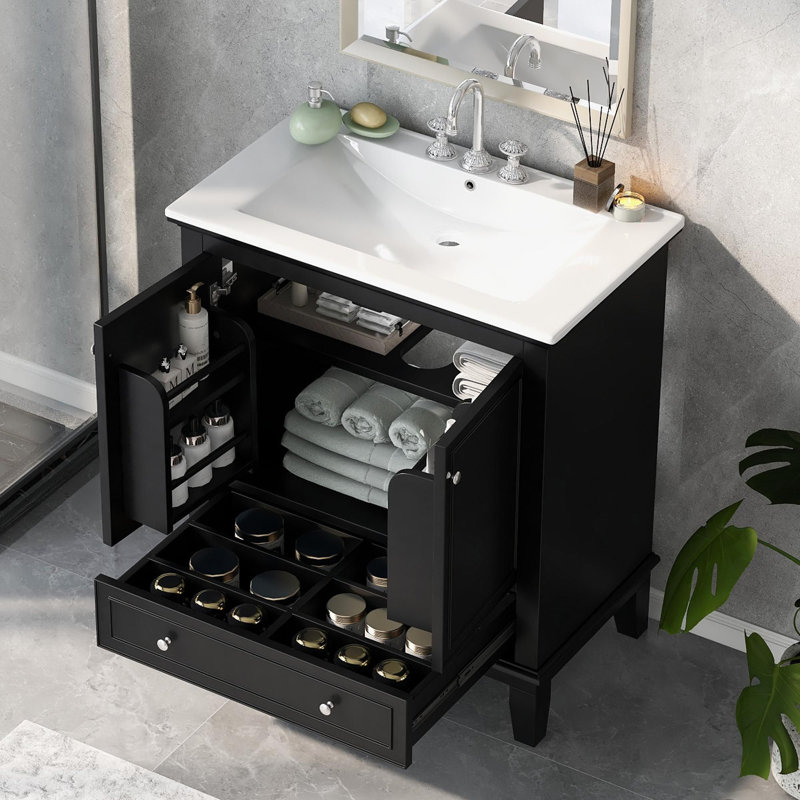 Ensemble de meuble-lavabo simple 30 po avec plateau en céramique Tibold