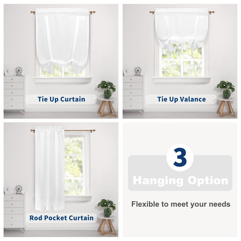Semi Sheer Tie Up Curtains Curtain, 31" W x 47'" L