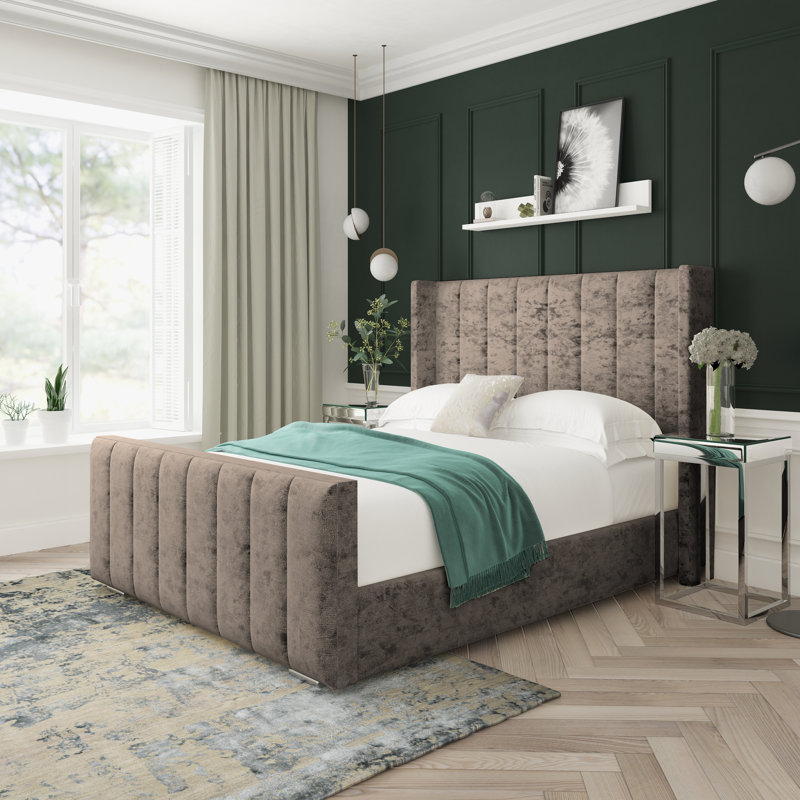 Willow Crushed Velvet Upholstered Ottoman Bed Frame, Mink, Single (3')