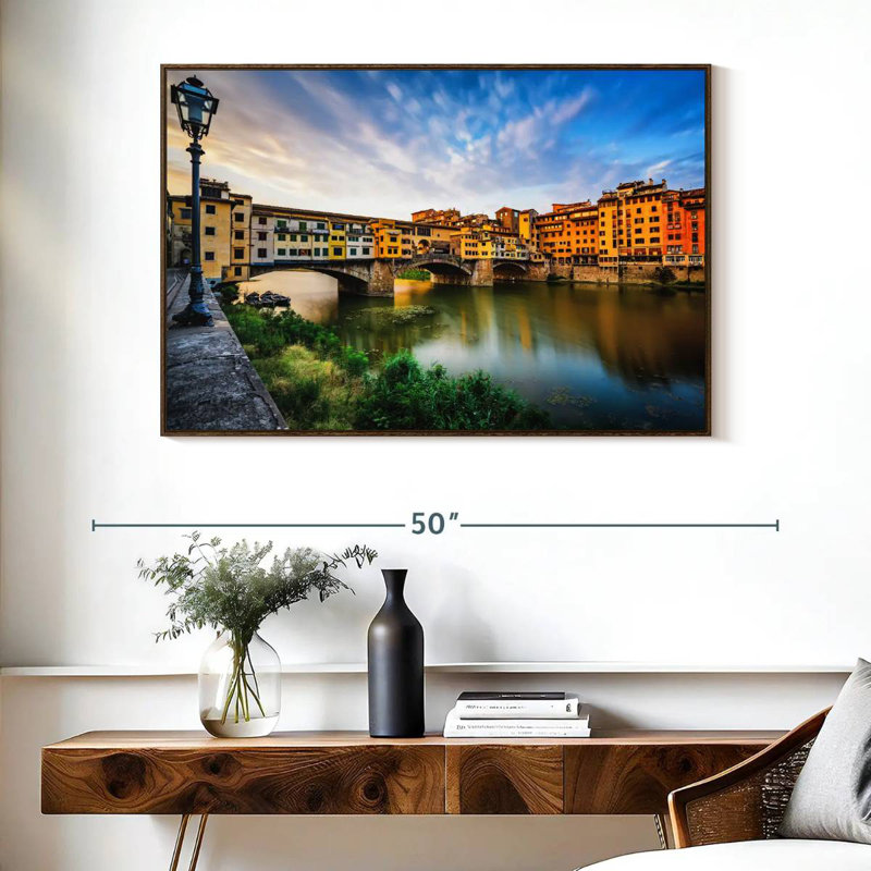 Ponte Vecchio Riverscape, Floating Frame Walnut, 40" X 27"