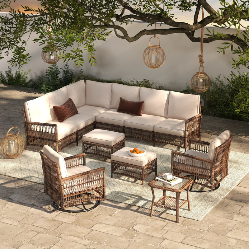 Corringham Premium All-Weather Wicker 8 - Person Modular Patio Conversation Set with Cushions