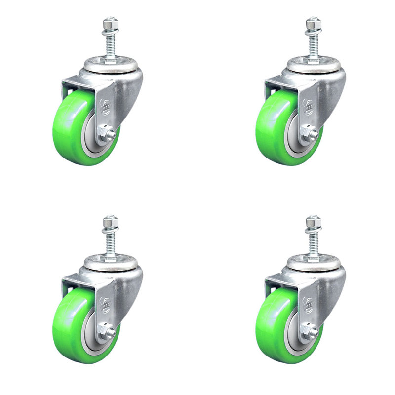 Ensemble de roulettes à tige filetée 3,5 mm en polyuréthane pivotant 3,5 mm SCC, Vert