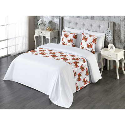 Ambesonne Tiger Bed Runner Set Asian Animal Swirly Pattern Burnt Orange Vermilion