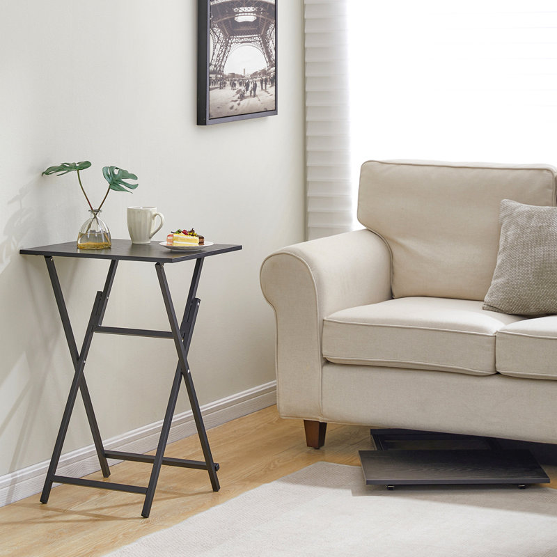 Table d'appoint 2 pièces avec plateau de télévision pliable et sans assemblage, Noir