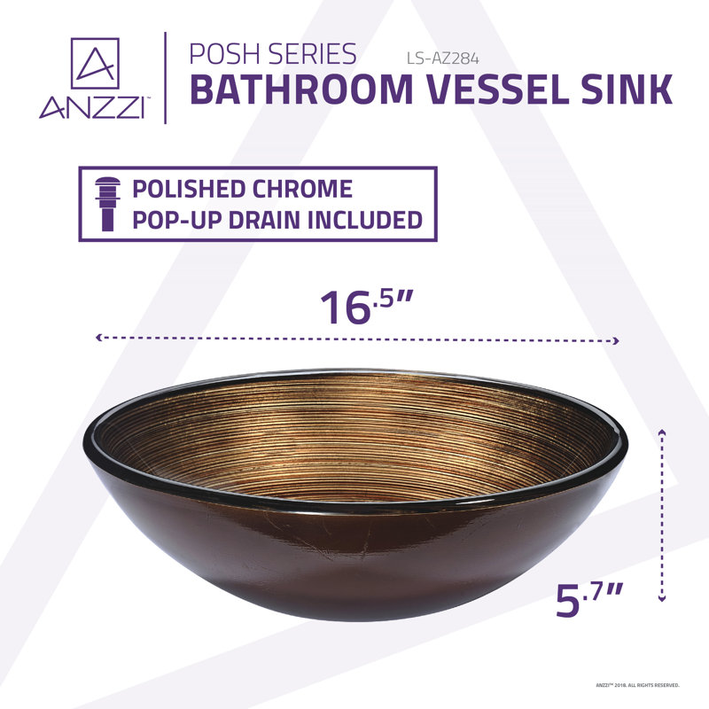 ANZZI Posh 16.5'' Glass Circular Bathroom Sink, Radial Umber