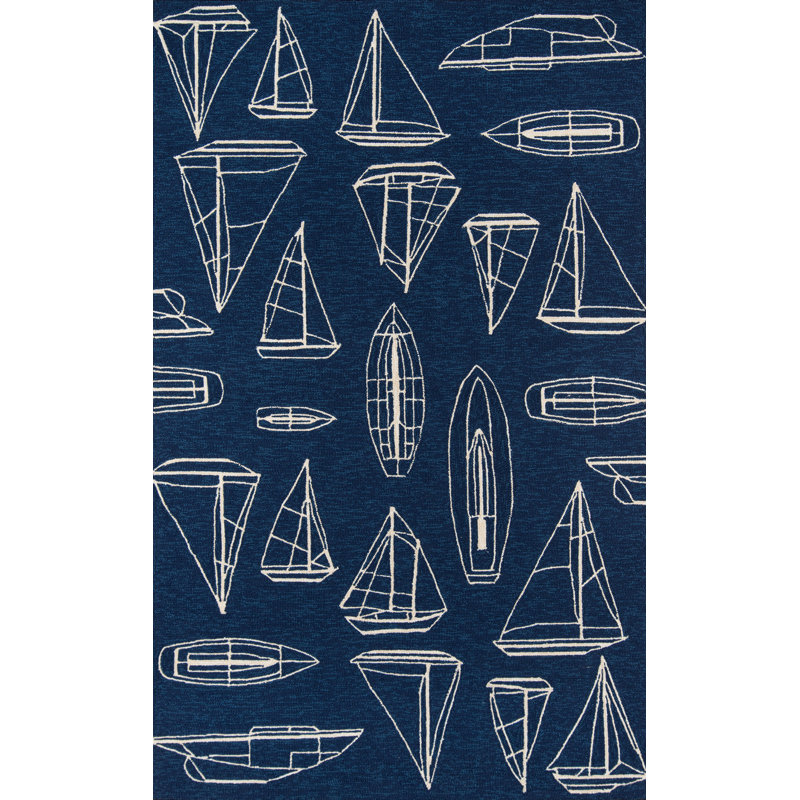 Tapis d'intérieur / extérieur bleu marine crocheté à la main Harland, Rectangle 8 pi x 10 pi