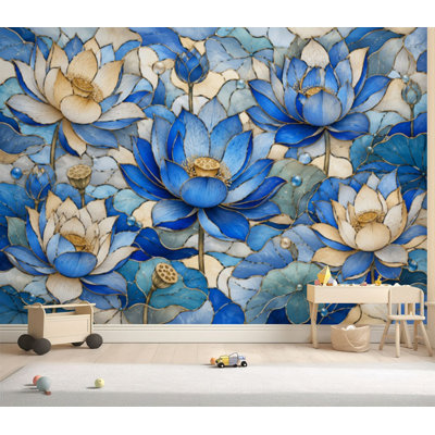 Adhésif mural papier peint auto-adhésif de style égyptien à motif floral Lotus Lotus