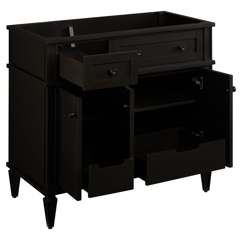 Elmdale 36" Freestanding Mahogany Single Basin Vanity  Oval Undermount Sink - 8" Faucet Holes, Feathered White Quartz, Black