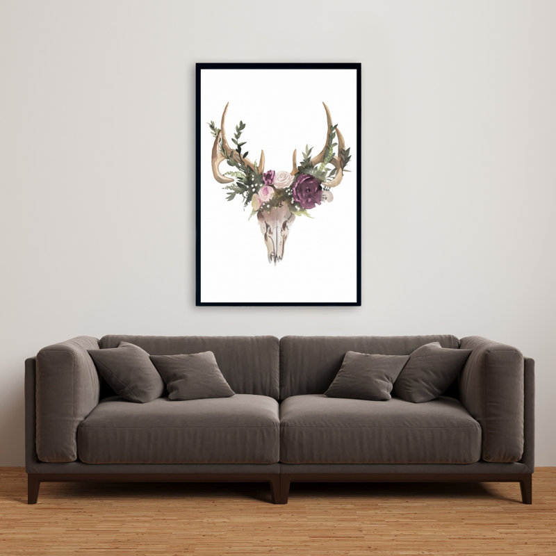 Deer Skull With Flowers Print On Canvas