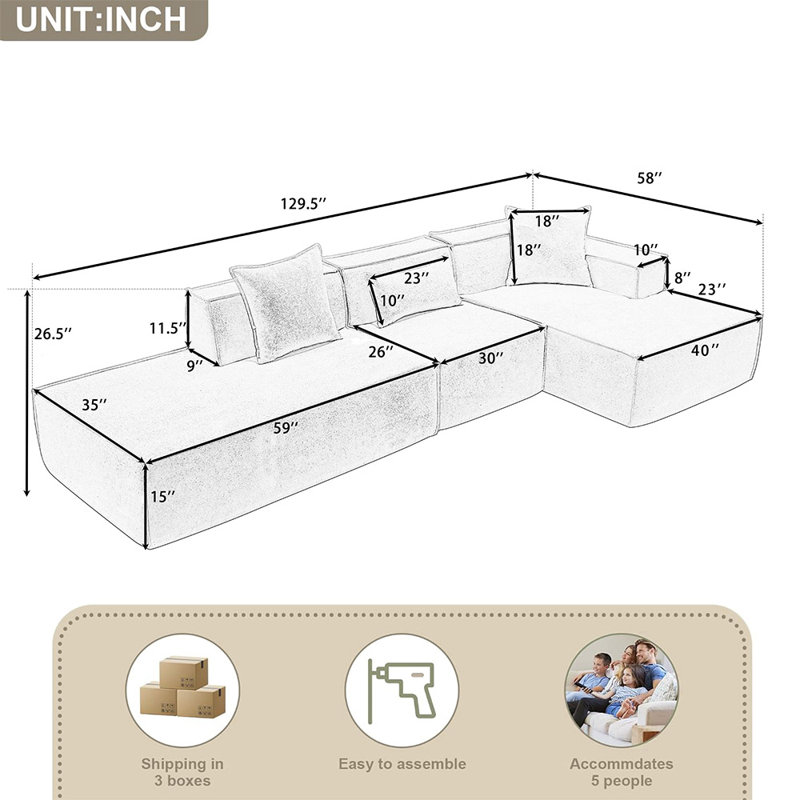Modern Modular Boneless Sectional Sofa, Italian Minimalist Tofu Block, Large Sectional Couch for Living Room, Green Polyester