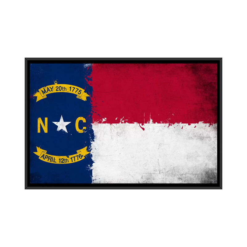 Drapeau de la Caroline du Nord, impression grunge sur toile, H 40 po x l 60 po x P 1,5 po, Toile avec cadre noir