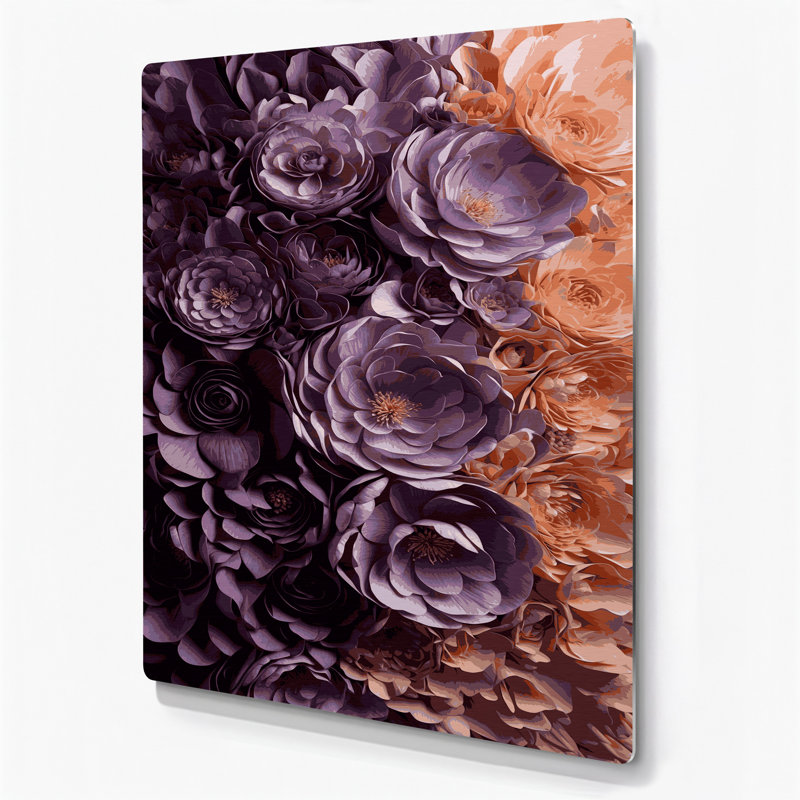 Abstrait floral 70, art mural en métal brun, H 12 po x l 18 po