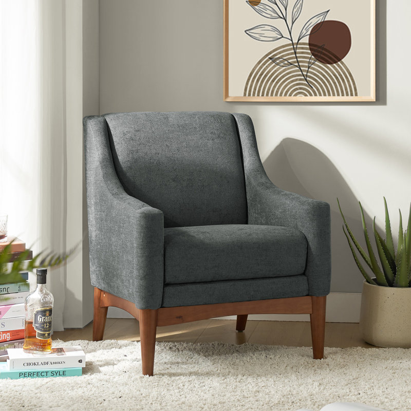 Fauteuil Arshanti avec pieds en bois massif, Gris anthracite