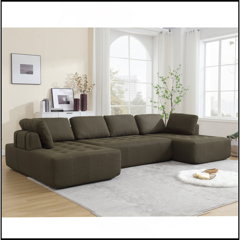 Canapé modulaire Boneless de 138,5 po, canapé en forme de U, salon, appartement, rembourré, canapé 6 places, canapé combiné libre (tissu maillé), tissu respirant
