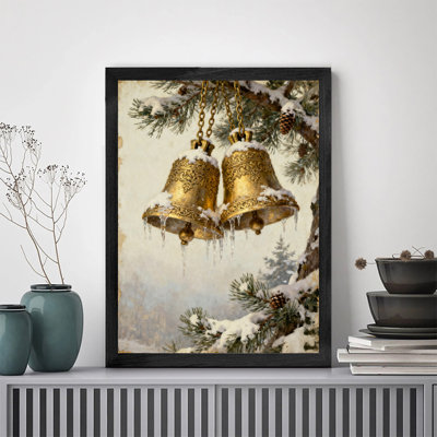 Art mural rétro noir encadré cloche de cèdre de style rétro