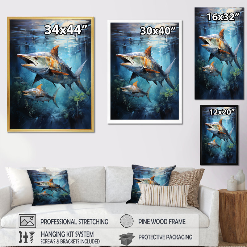 Impression sur toile "Asus Fishing Majestic Marlins J Jump I", Cadre photo blanc, H 40 po x l 30 po x P 1,5 po