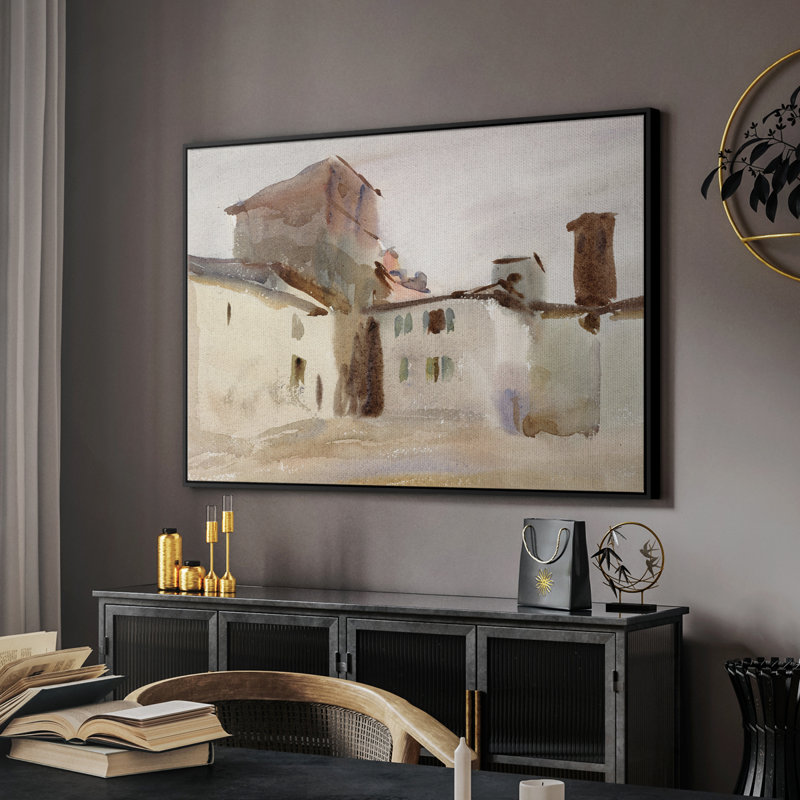 Paysage rétro-M, Toile avec cadre flottant noir, H 27 po x l 41 po