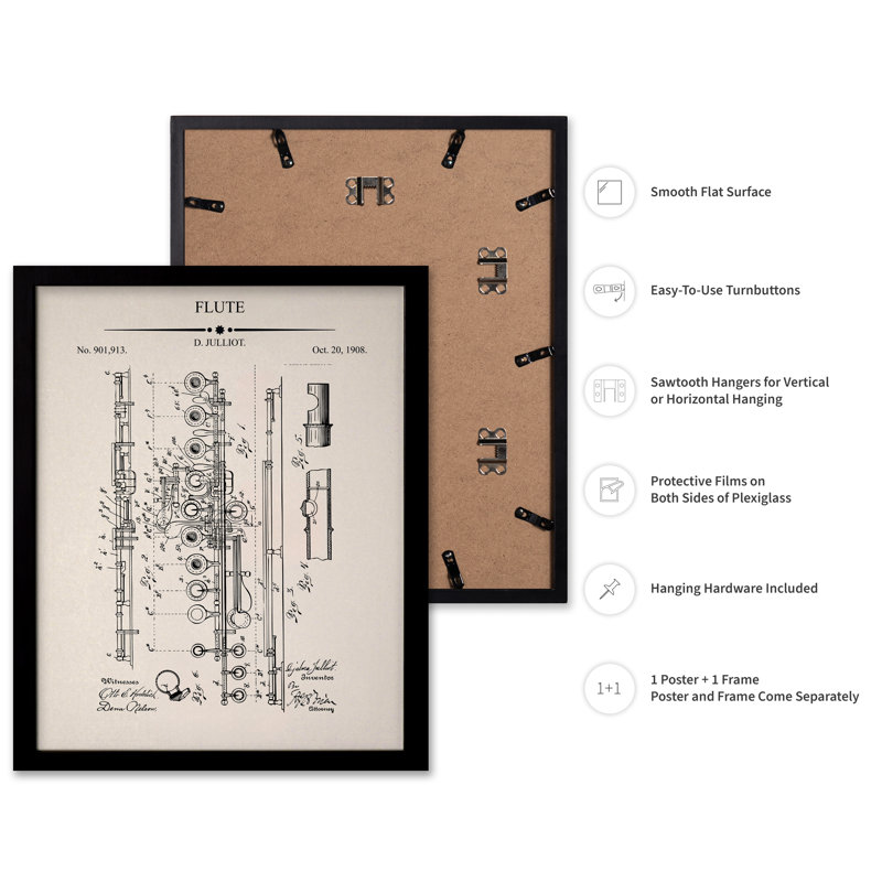 Plan de la flûte, Black Framed, Poster, 12"H x 16"W